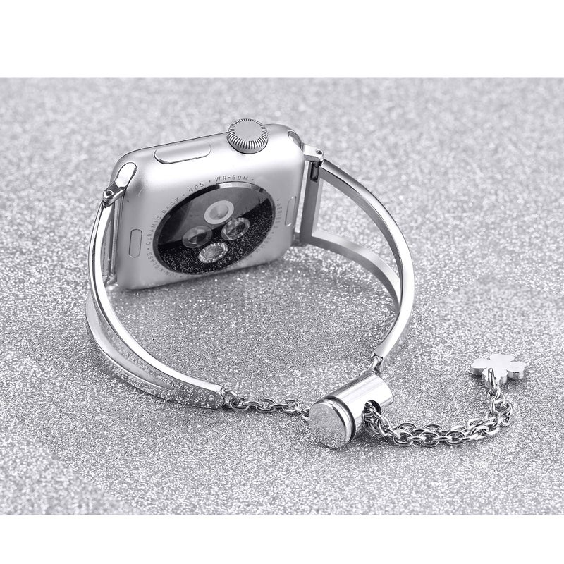 Secbolt Stainless Steel Bands Compatible with Apple Watch Band 42mm 44mm 45mm 46mm 49mm iWatch Series 11/10/9/Ultra/SE/8/7/6/5/4/3/2/1, Dressy Metal Bangle Bracelet Women, Silver - Image 5